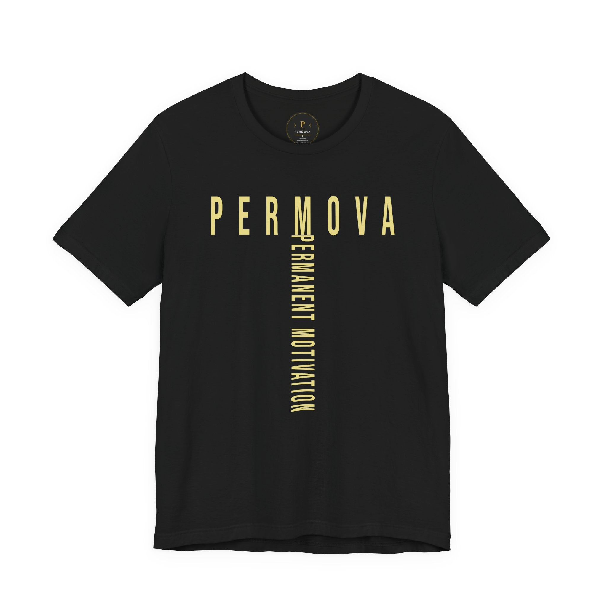 PERMOVA Vertical Logo Tee - Minimalist Permanent Motivation Graphic T-Shirt