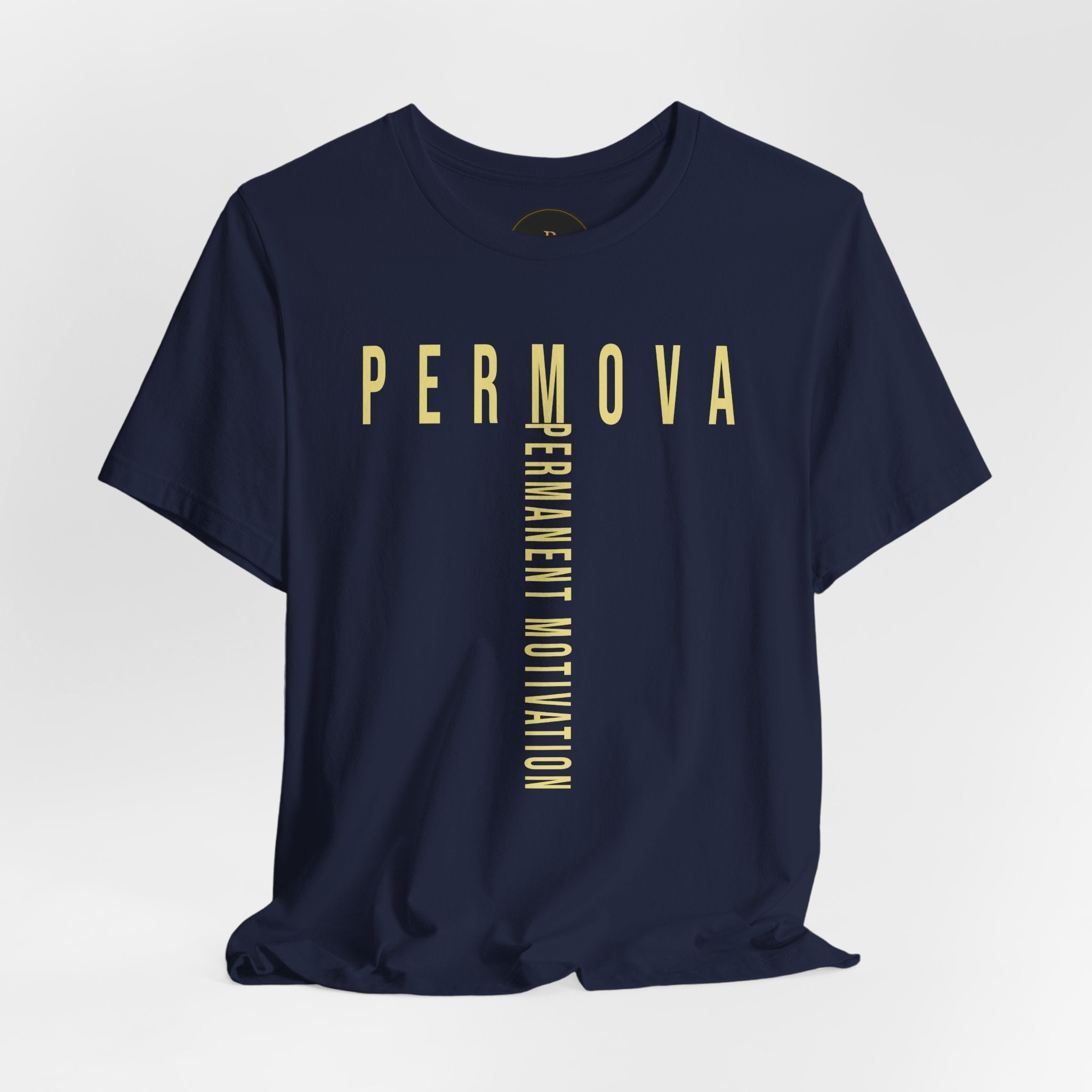 PERMOVA Vertical Logo Tee - Minimalist Permanent Motivation Graphic T-Shirt
