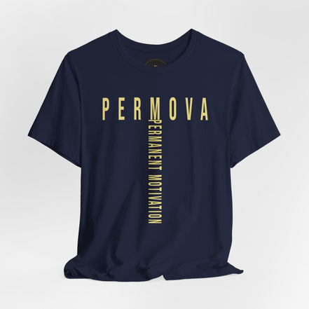PERMOVA Vertical Logo Tee - Minimalist Permanent Motivation Graphic T-Shirt