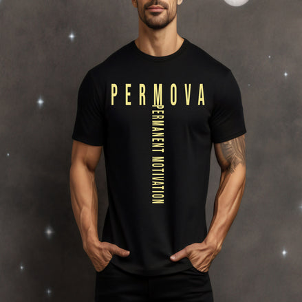PERMOVA Vertical Logo Tee - Minimalist Permanent Motivation Graphic T-Shirt