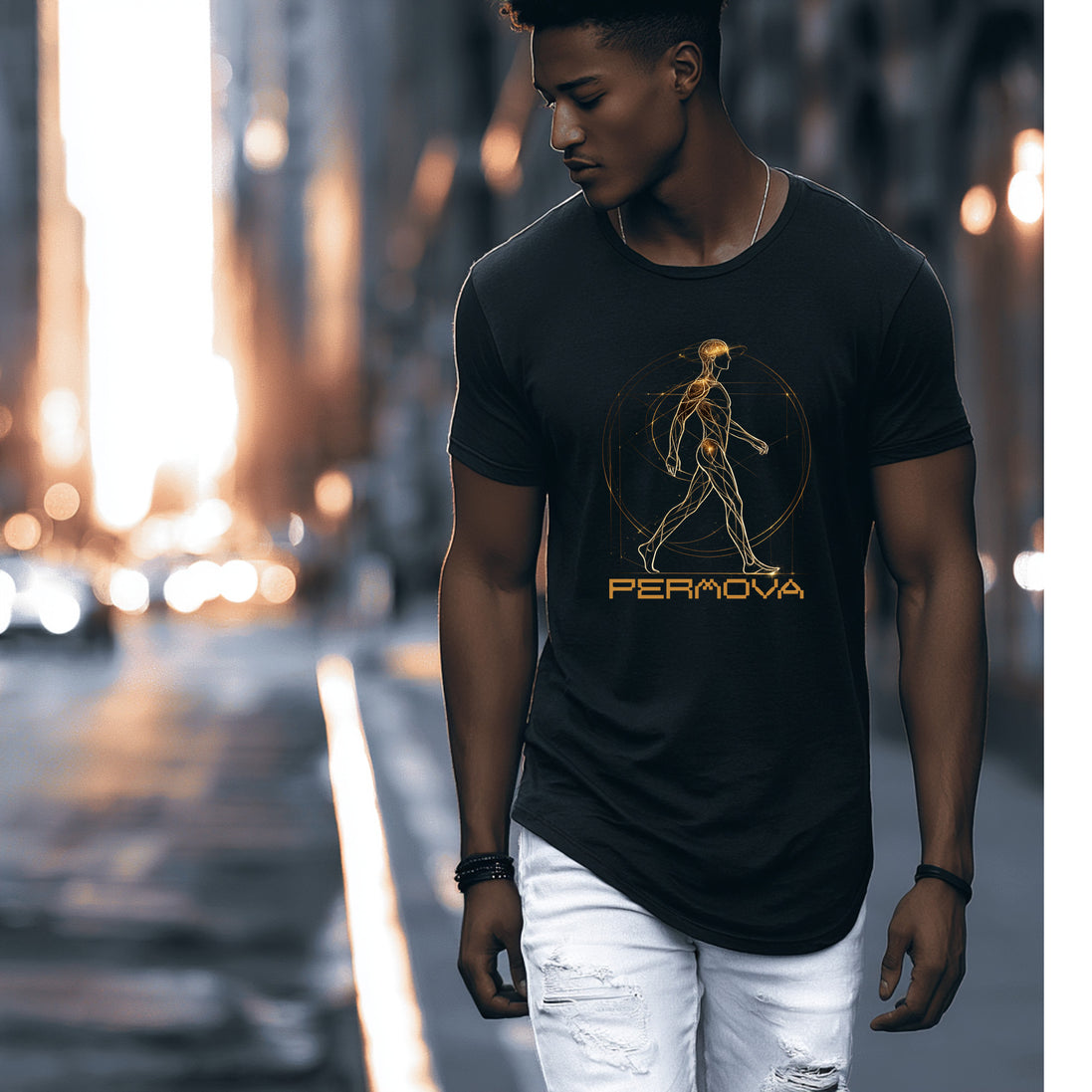 PERMOVA Sci-Fi Graphic Tee - Futuristic Anatomical Walker Design